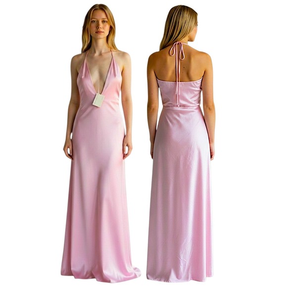 Peppermayo Dresses & Skirts - Peppermayo Maxi Slip Dress 8 Noir Symphony Pink Halter Satin Backless Formal NEW